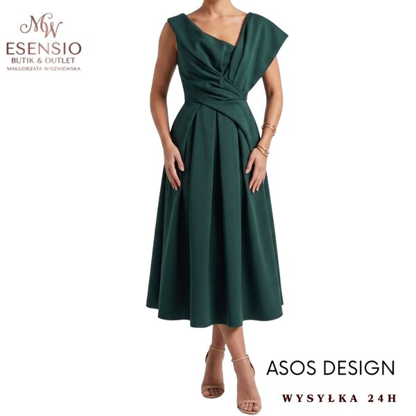 Ciemnozielona Sukienka Rozkloszowana ASOS Design Elegancka Midi Rozmiar 36