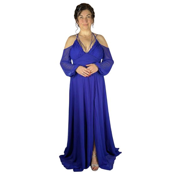 She Wella Sukienka Wieczorowa Chiffon Saks Blue Rozmiar 42