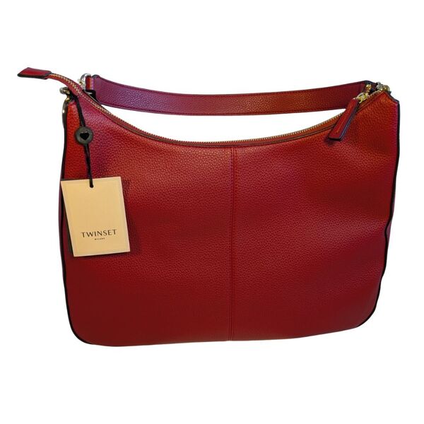Twinset Milano – Torebka Hobo ze Skóry Naturalnej Bordowa