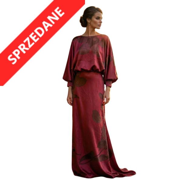 ASOS Design – Satynowa Suknia Maxi Batwing Burgundowa 44