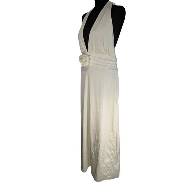 Abercrombie & Fitch Elegancka Sukienka Halter z Różą Kremowa L - zdjęcie 3