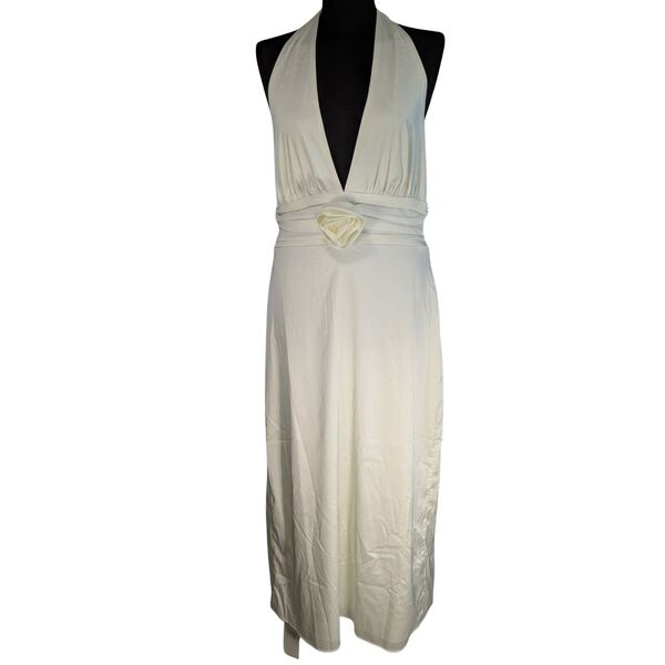 Abercrombie & Fitch Elegancka Sukienka Halter z Różą Kremowa L - zdjęcie 4