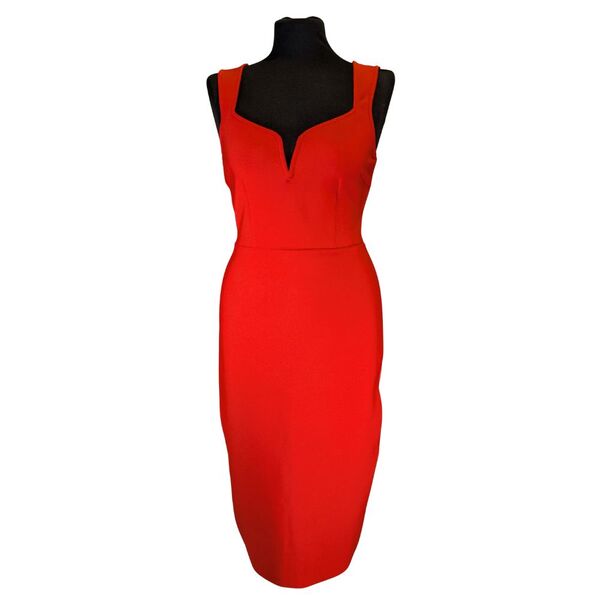 Czerwona Sukienka Ołówkowa Midi V-notch – Rozmiar S