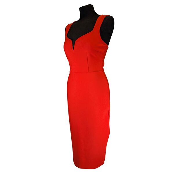 Czerwona Sukienka Bandażowa Midi V-Neck S - zdjęcie 4