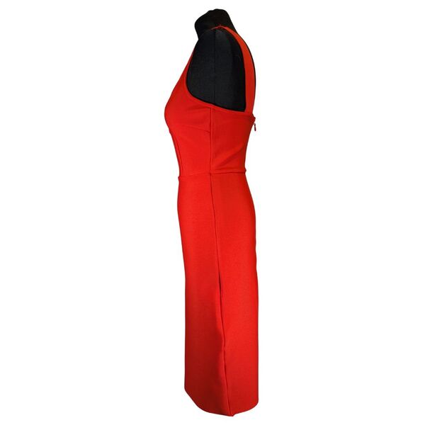 Czerwona Sukienka Bandażowa Midi V-Neck S - zdjęcie 5