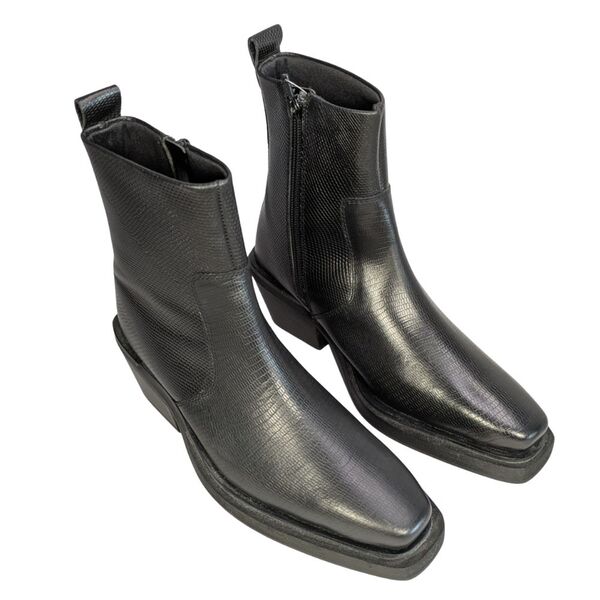 Topshop Botki Skórzane Czarne Square Toe Wężowe 36