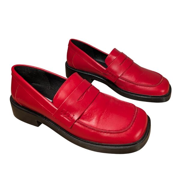 Topshop – Czerwone Skórzane Loafersy Penny – 40
