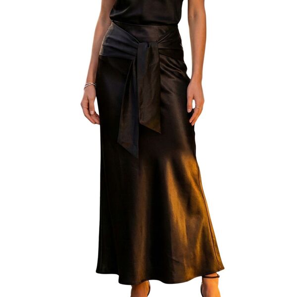 TOPSHOP Satynowa Spódnica Maxi z Wiązaniem Czarna 34 (XS)