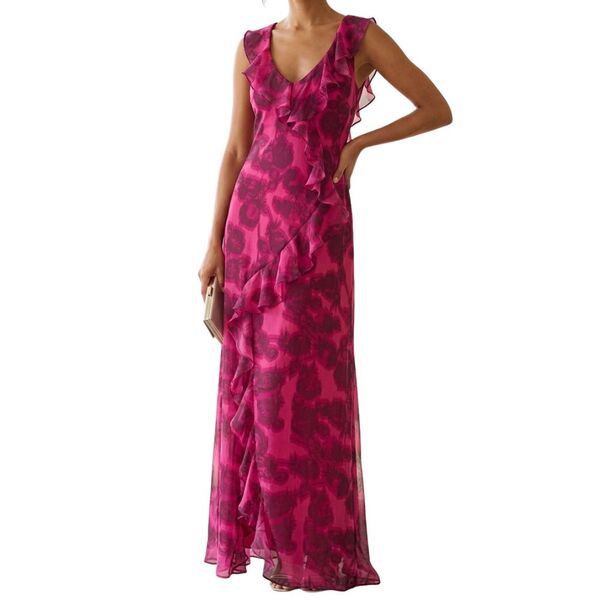 Różowa sukienka maxi TOPSHOP w kwiaty z falbanami Rozmiar 38