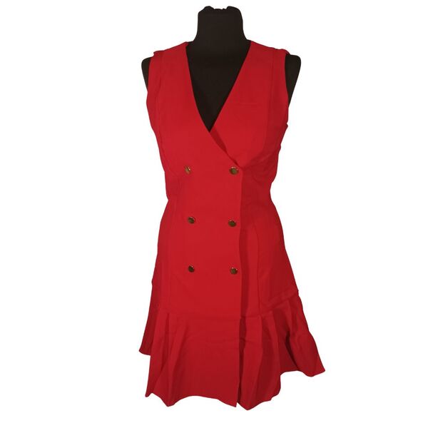 Trendyol – Czerwona Sukienka Marynarkowa z Plisami – 36