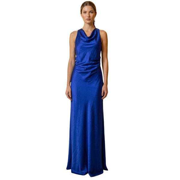 Trendyol – Satynowa Suknia Maxi z Drapowaniem Royal Blue 36
