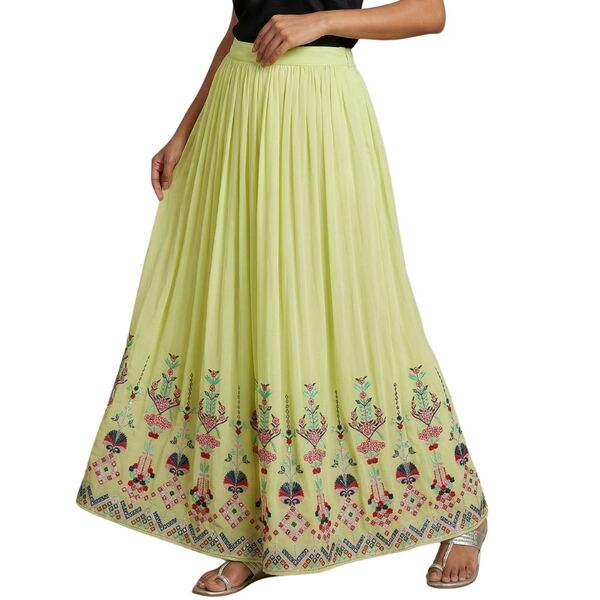 Żółta Spódnica Maxi NES Haft Cekiny 40